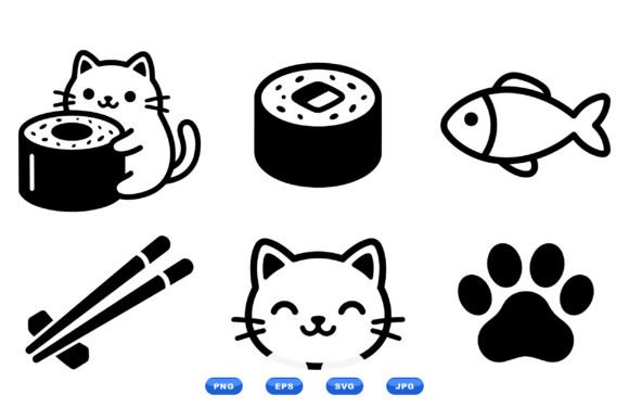 Cute Cat Sushi Icons Pack chibi cat svg kawaii
