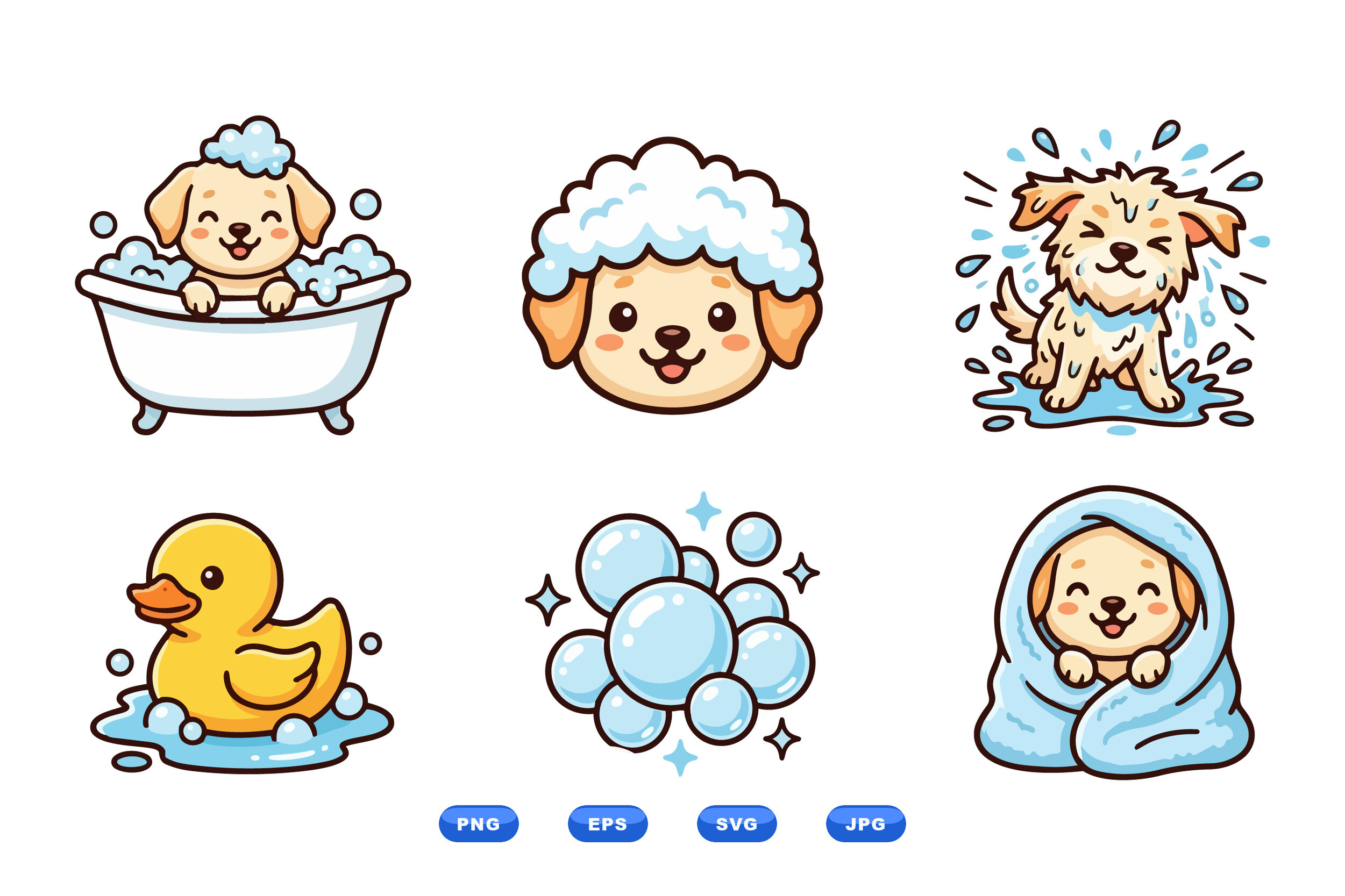 Cute Puppy Bath Clipart Set