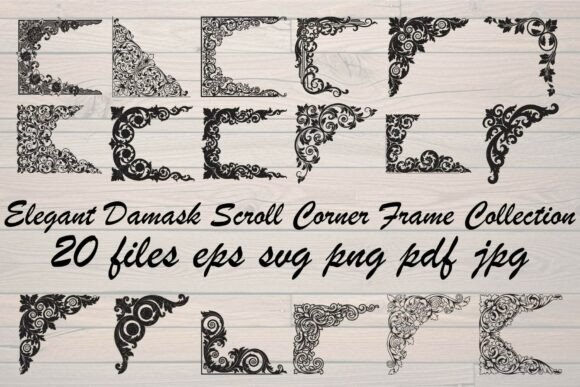 Elegant Damask Scroll Corner Frame
