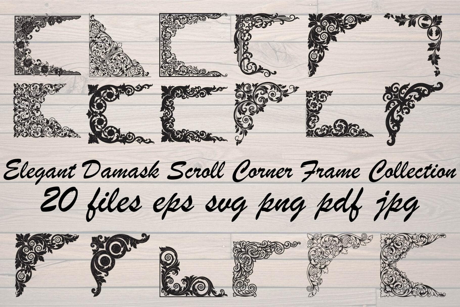 Elegant Damask Scroll Corner Frame