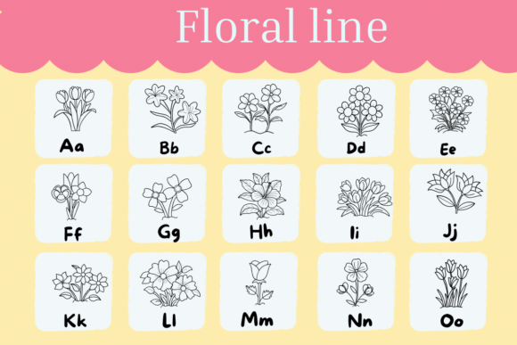 Floral Line Font PNG with transparent background - Preview 1