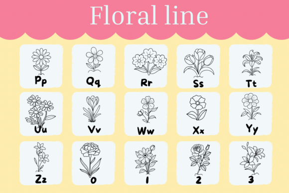 Floral Line Font PNG with transparent background - Preview 2