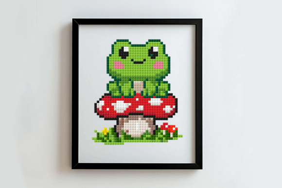Frog on Mushroom Cross Stitch Pattern