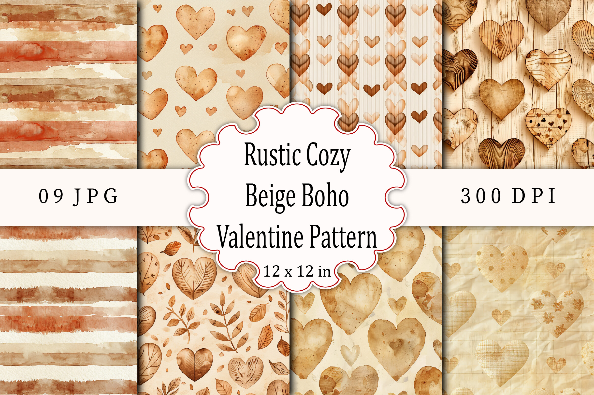 Rustic Cozy Beige Boho Valentine Pattern Graphic by KDP TEMPLATES ART ...