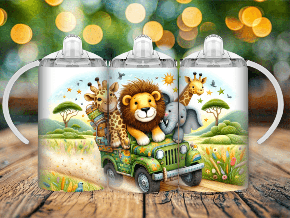 Safari Animals Green Sippy Cup Tumbler