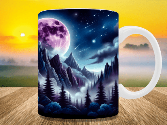 Shooting Star Purple Moon Mug Wrap Graphics