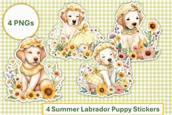 Summer flower Labrador puppy sticker PNG design for sublimation tumbler and kids apparel