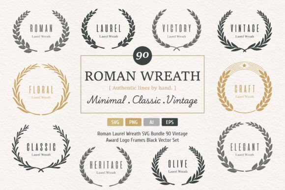 90 Roman Laurel Wreath SVG Bundle