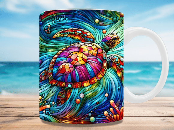 Colorful Stained Glass Sea Turtle Mug Graphic Crafts By Fox Studio