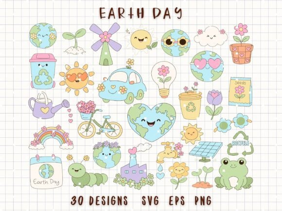 Earth Day Clipart Cute Eco Planet SVG Graphic Illustrations By MeawwaDigitalArts
