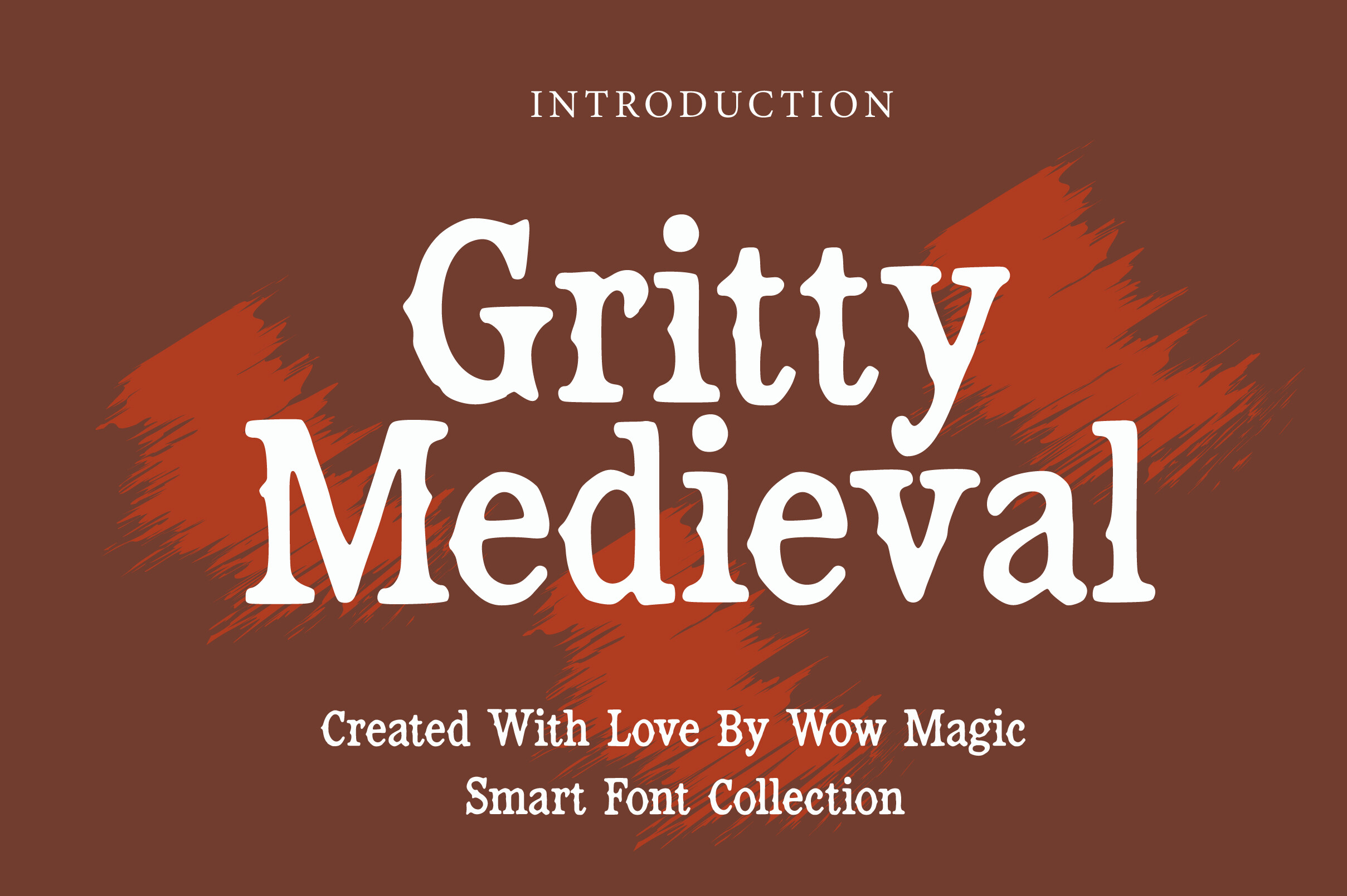 Gritty Medieval font preview, rough textured bold gothic font