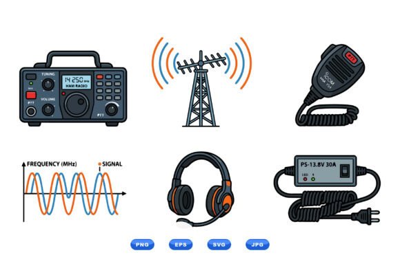 Ham Radio Equipment Clipart Set Afbeelding Afdrukbare Illustraties Door DesignVectx