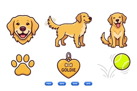 Happy smiling golden retriever face outline SVG clipart for kids shirts and family gifts