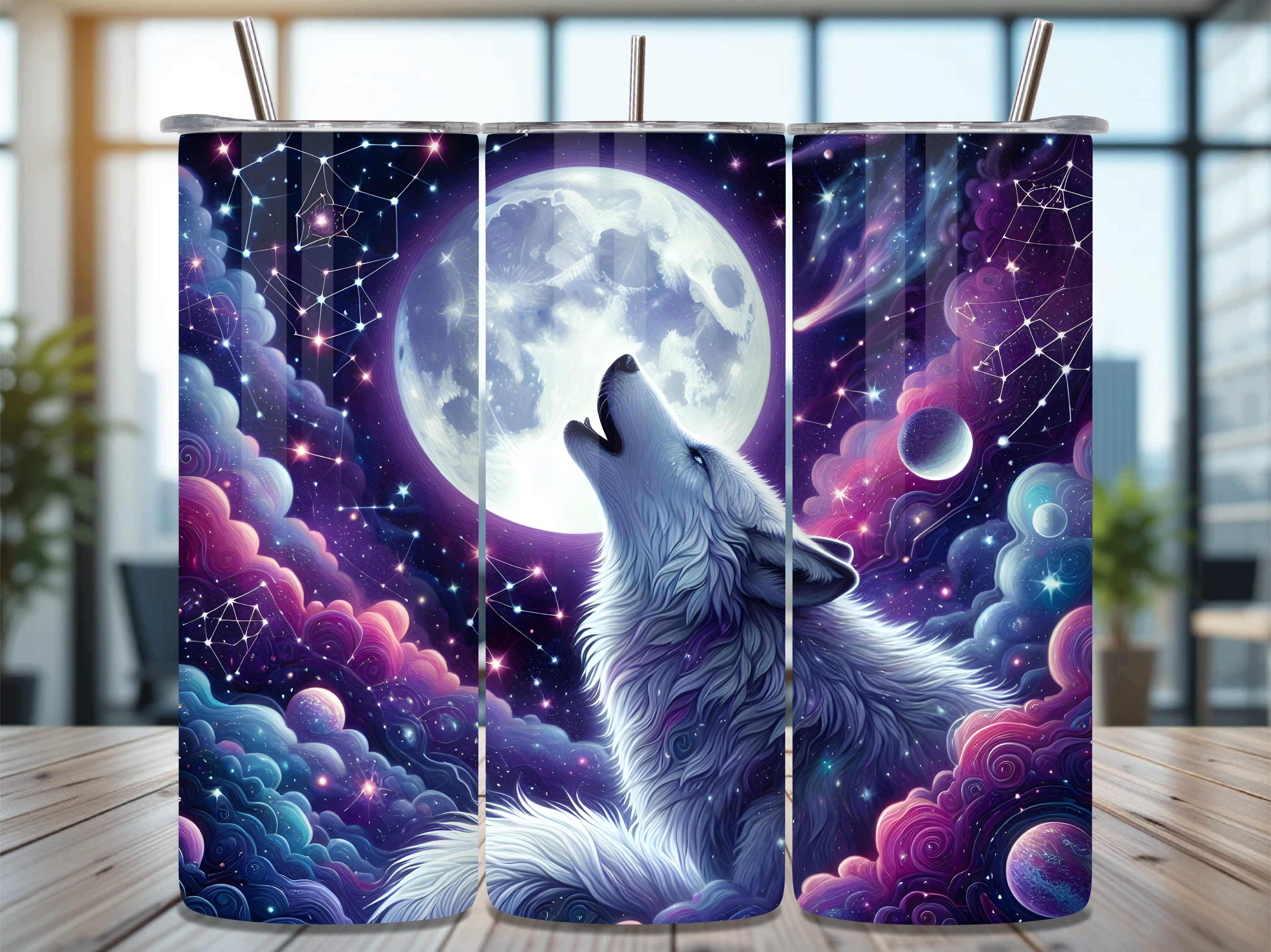 Howling Wolf Moon Galaxy Tumbler Wrap