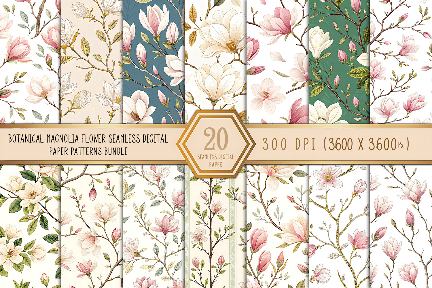 Magnolia Floral Seamless Pattern Bundle Graphic by Craftfiles-SVG ...