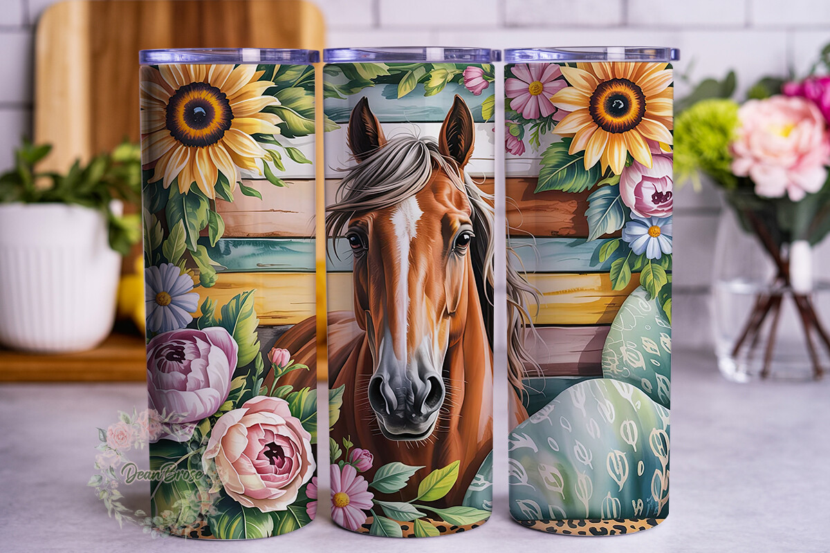 Rustic Horse Floral 20oz Tumbler Wrap Graphic by DeanBrose · Creative ...