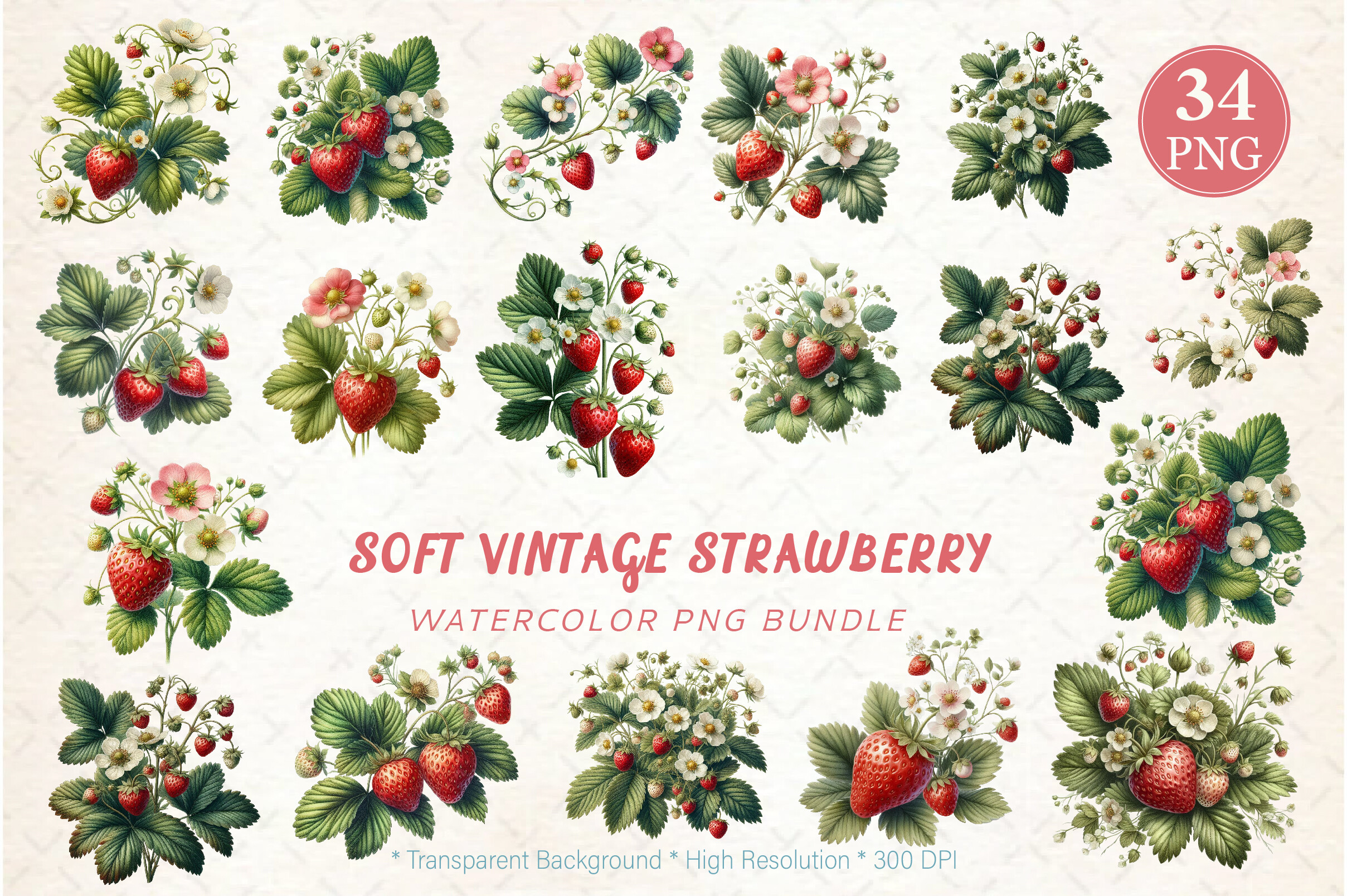 Soft Vintage Strawberry Clipart Set Graphic by Smart Dream Shop ...