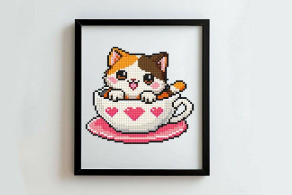 Teacup Cat Cross Stitch Pattern