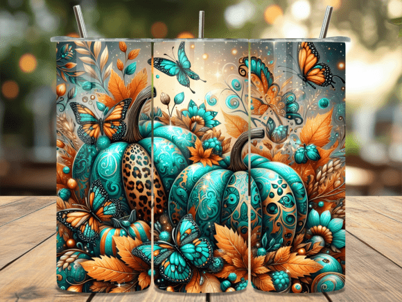 Teal Leopard Pumpkin Fall Tumbler Wrap