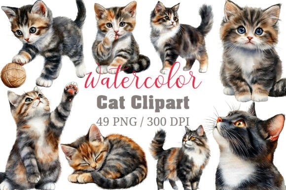 Watercolor Cat Clipart PNG versatile sublimation design for mugs and prints