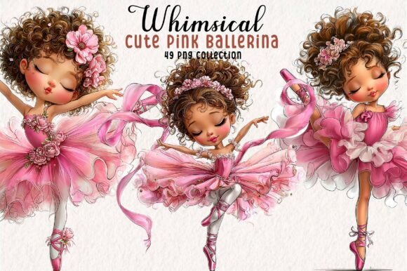 Whimsical Cute Pink Ballerina Clip Art Graphic by Print Magic ...