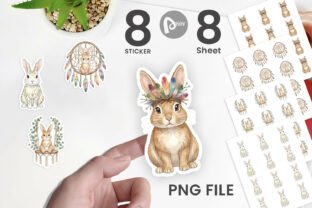 Boho Watercolor Easter Bunny Sticker Graphic by Artnoy · Creative Fabrica