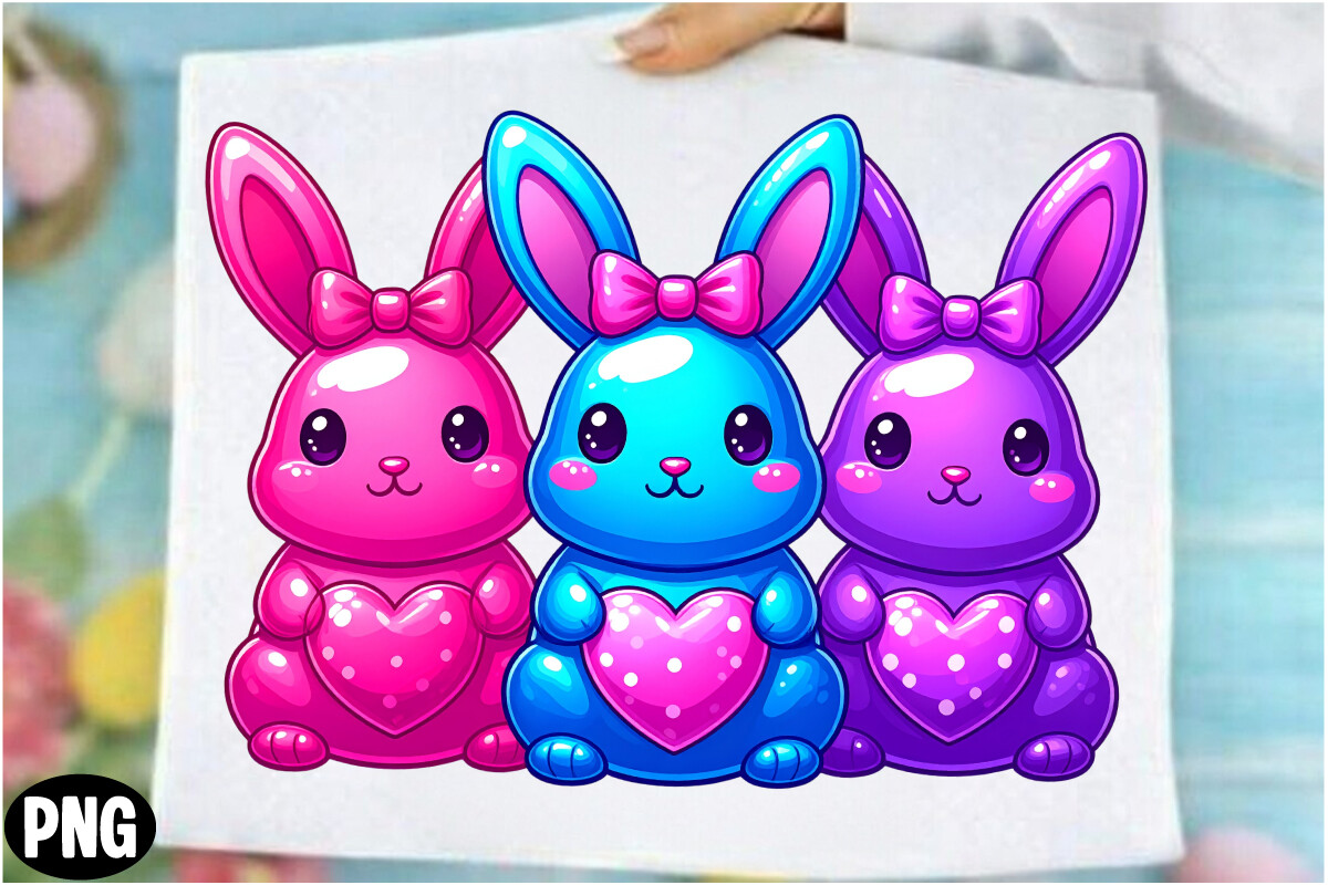 Colorful Easter Bunny Trio PNG Graphic by Art King @ · Creative Fabrica