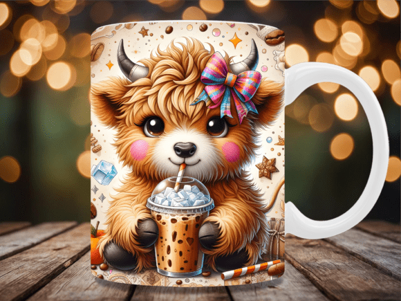 Cute Highland Cow Iced Coffee Mug Wrap Graphic Crafts By BEE CREATION