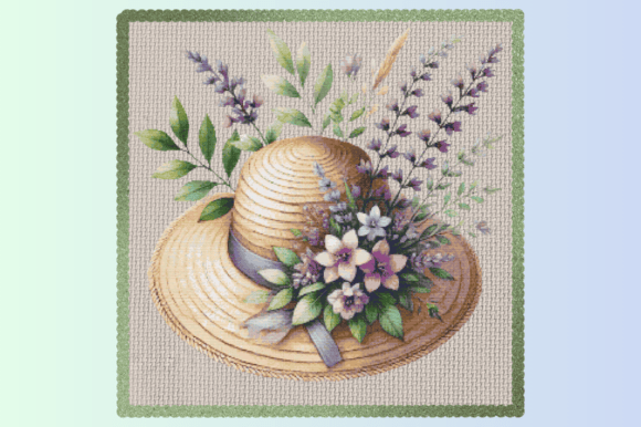Floral Straw Hat Cross Stitch