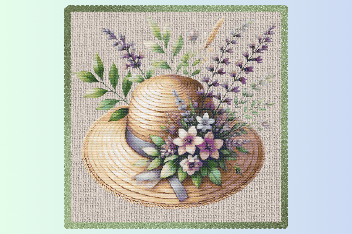 Floral Straw Hat Cross Stitch