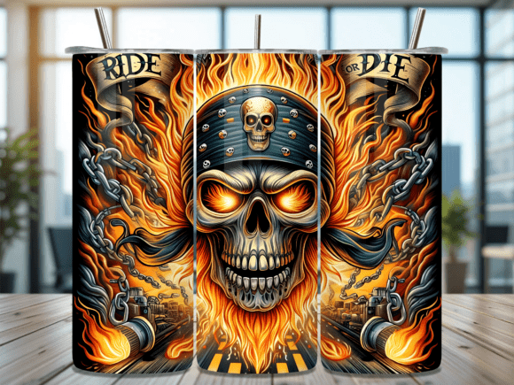 Ride or Die Flaming Skull Tumbler Wrap Gráfico Envolturas de vaso Por SAVA STORE