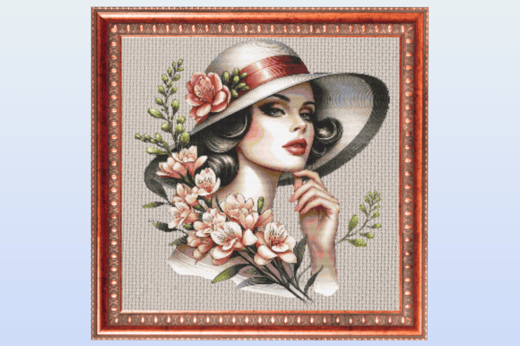 Vintage Lady with Floral Hat Cross Stitc