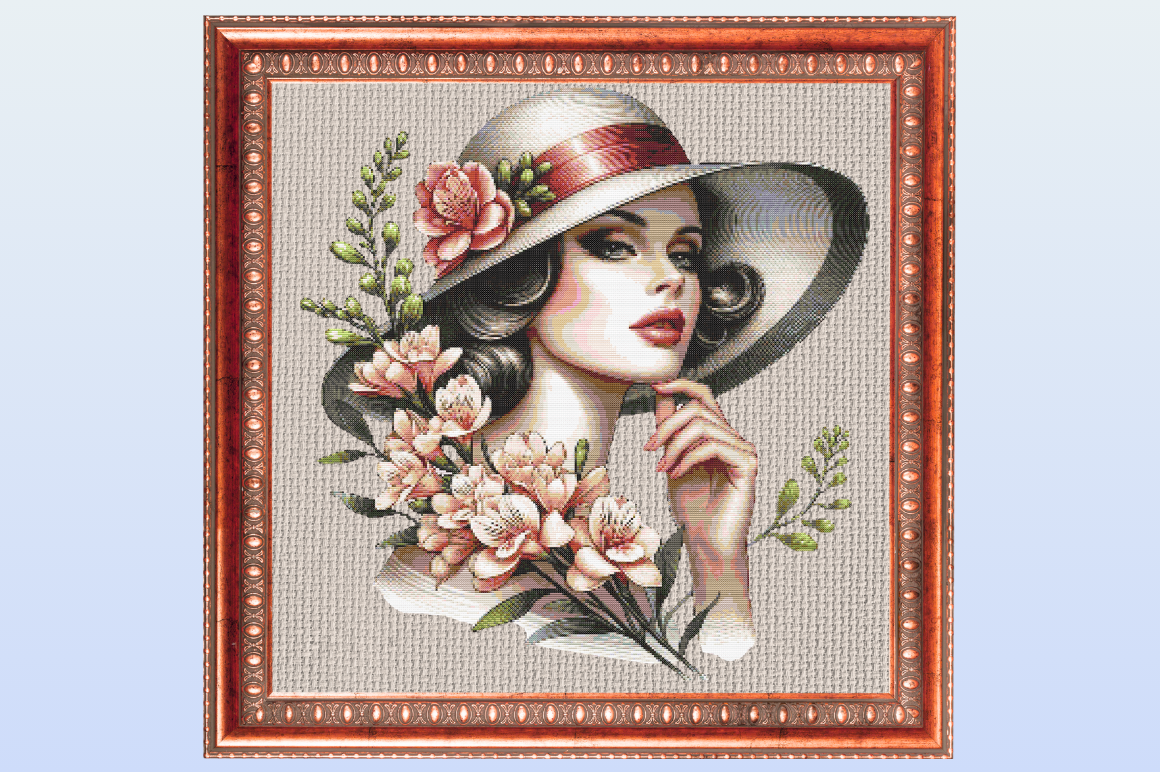 Vintage Lady with Floral Hat Cross Stitc