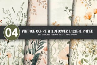 Vintage Ochre Wildflower Digital Paper Graphic by Artify Hub Studio · Creative Fabrica