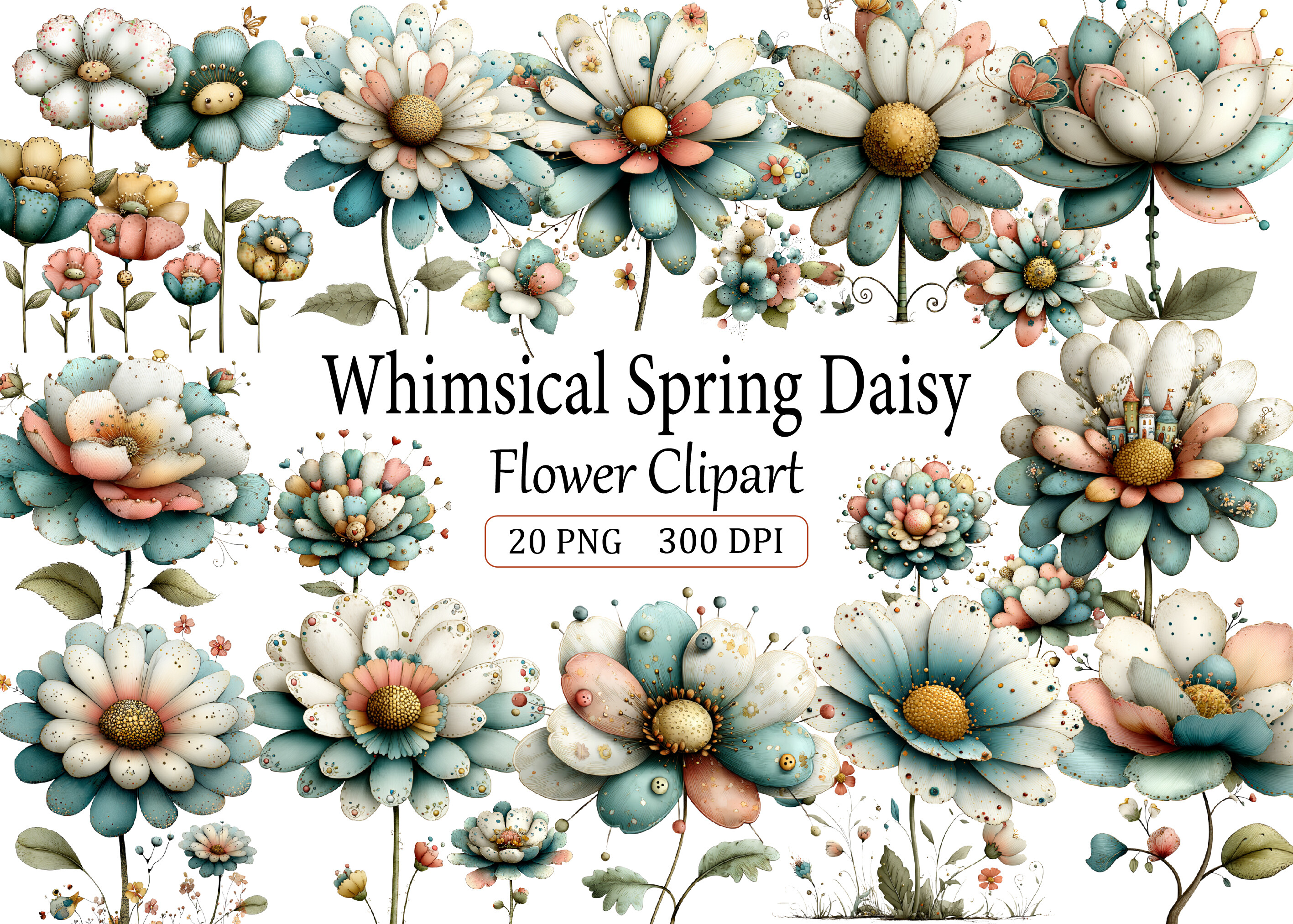 Whimsical Spring Daisy Flower Clipart 2 Graphic by Creative Design ...