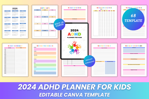 2024 ADHD Planner for Kids Canva KDP