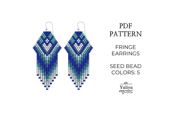 Blue Fringe Earrings Brick Stitch