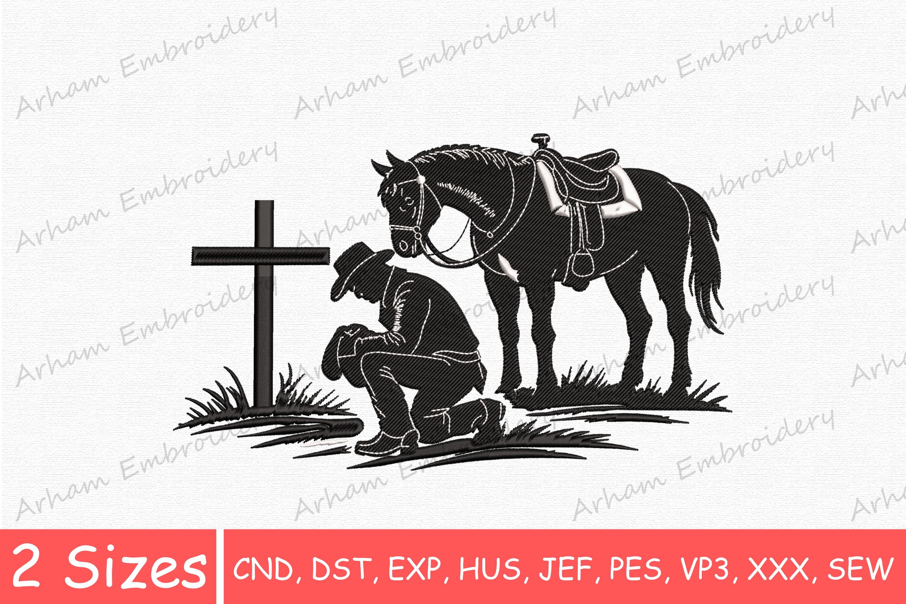 Cowboy Praying at Christian Cross