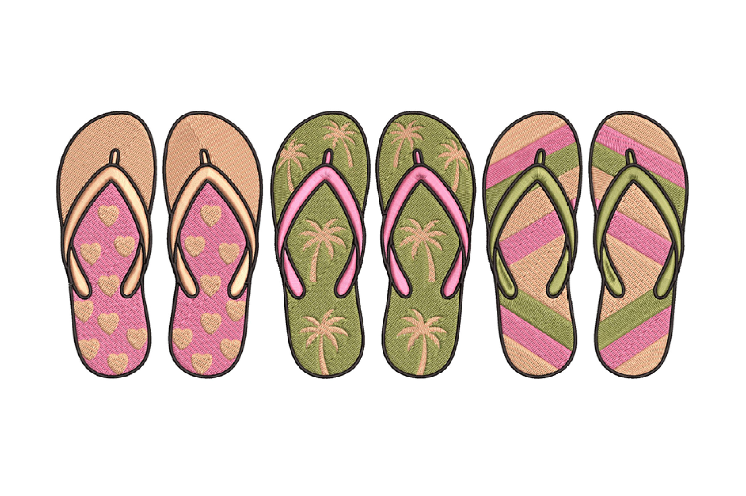 Cute Summer Flip Flops Embroidery Design