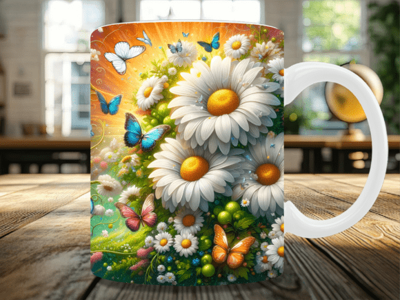 Daisy And Butterfly Garden Mug Wrap Graphics