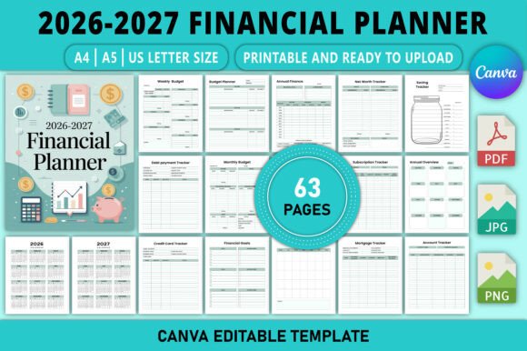 Editable 2026 and 2027 Canva financial budget planner