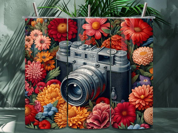 Floral Vintage Camera Tumbler Wrap Png