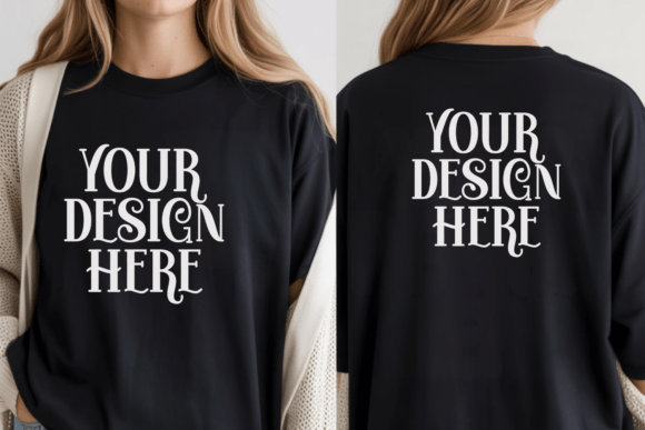 Front Back Mock Gildan 64000 Black Front & Back Mockup Graphic by Real POD Mockups ...