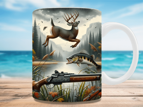 Hunting Deer And Fishing Bass Mug Wrap Graphics