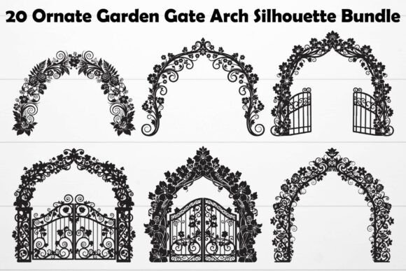 Ornate Garden Gate Arch Silhouette Bundle