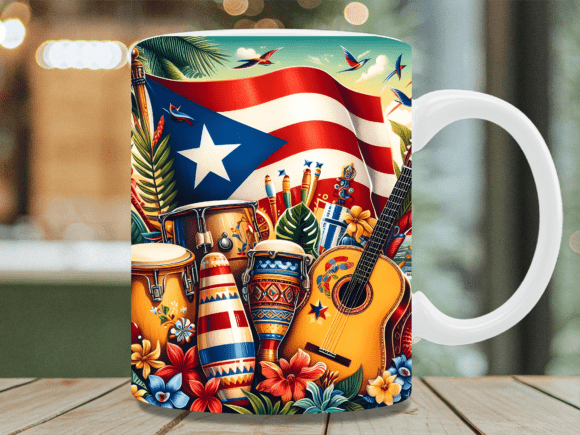 Puerto Rico Flag Guitar Music Mug Wrap