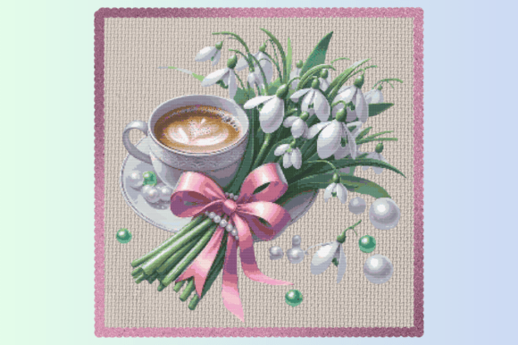 Snowdrop Coffee Floral Cross Stitch