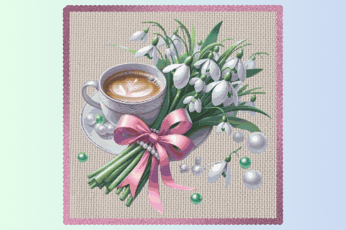 Snowdrop Coffee Floral Cross Stitch