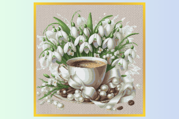 Snowdrop Flowers with Coffee Cup Cross S