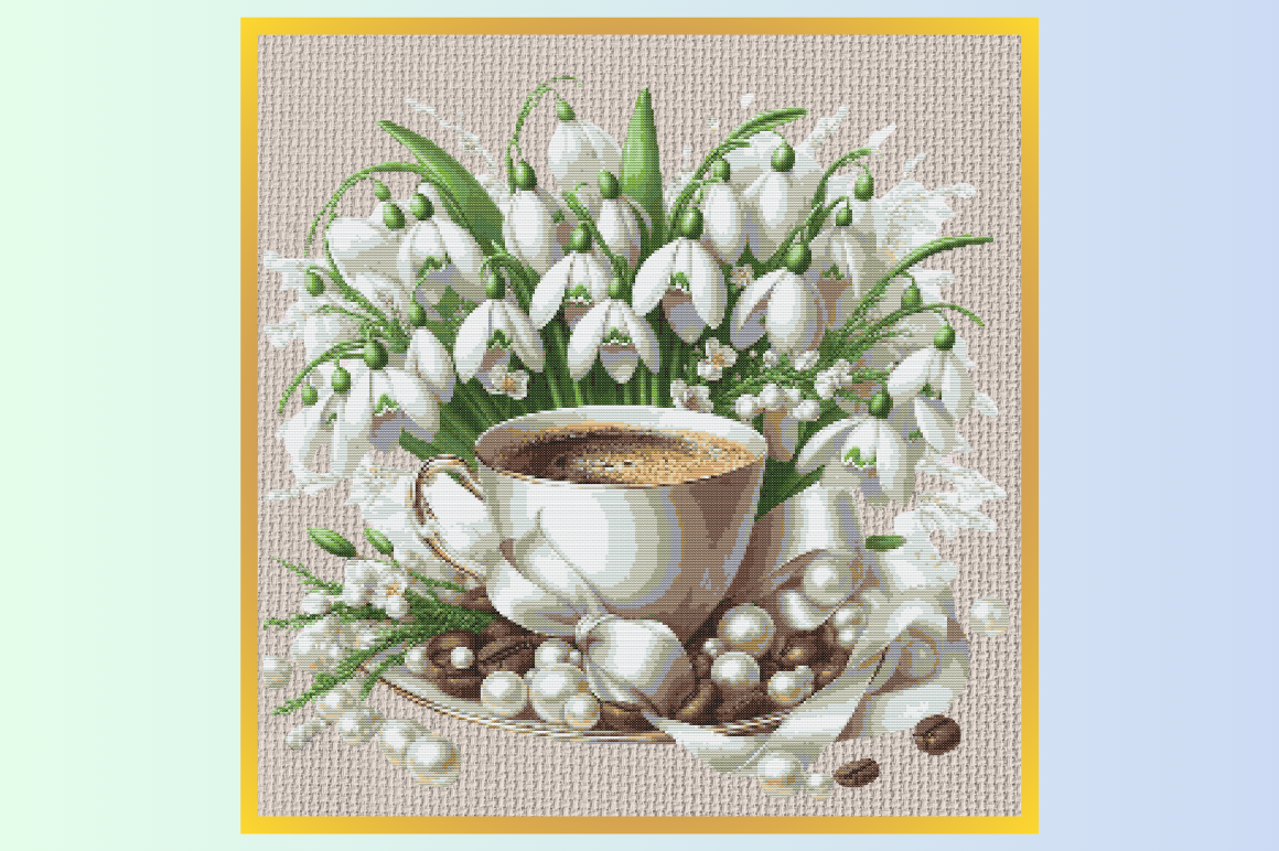 Snowdrop Flowers with Coffee Cup Cross S